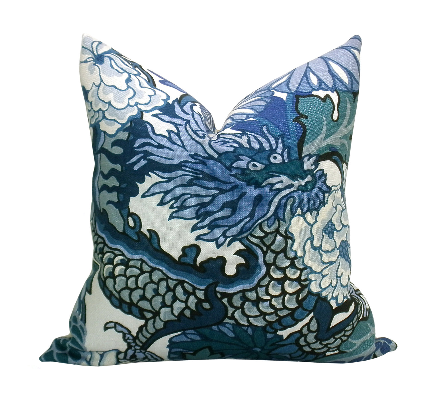 chiang mai dragon blue throw pillow